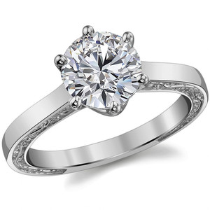 Round Cut Engagement <b>Ring</b> 18k White Gold Six-prong Trellis Solitaire <b>Ring</b> With <b>Plain</b> Shank & Vine Design Engagement <b>Ring</b> - Product Image 6