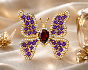 Butterfly Brooch Amethyst Cz Insect <b>Pin</b> 925 Silver Gold Plated Purple Gemstone Lapel <b>Badge</b> for Women Apparel Gift Unisex - Product Image 6