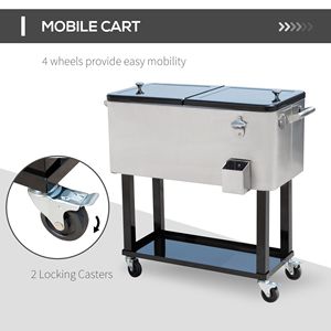 80 QT Silver Cooling Bin Rolling Ice Chest with Wheels Outdoor <b>Stand</b>-Up <b>Drink</b> Cooler Cart for Parties - Product Image 4