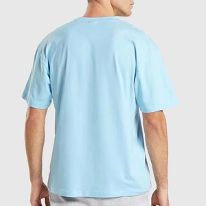 T-shirt en tricot bleu surdimensionné pour homme, uni, minimaliste, décontracté, de qualité supérieure, doux, 100% coton, col rond, pour l'été - Product Image 6