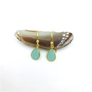 Boucles d'oreilles pendantes en calcédoine aquatique en forme de goutte, fournisseur en gros de boucles d'oreilles pendantes en forme de goutte - Product Image 1