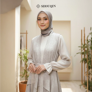 Vestido Gamis Musulmán para Mujer Shouqin Seina, Conjunto de Chaleco y Interior de Satén de Seda en Capas, Elegante Diseño Floral con Cintura Ajustable y Lazo, Apto para Wudhu - Product Image 3