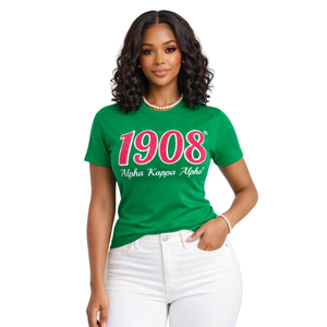 T-shirt en chenille 1908 AKA avec lettres grecques brodées, en coton premium, décontracté, pour sororité - Product Image 1