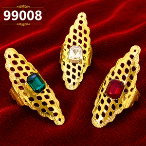 Bague ouverte ajustable plaquée or avec fleur, style statement, pour femme, en laiton incrusté de pierres précieuses, sertissage à ouverture, bijoux de fête - Product Image 1