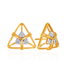 Boucles d'oreilles clous triangulaires en or jaune 18 carats avec diamants naturels taille brillant rond, design minimaliste, bijoux pour femme - Product Image 3