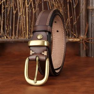 Cinturón de Cuero Genuino de Vaca de 3.8cm para Mujer, Doble Costura, Hebilla Cuadrada de Cobre, Diseño Floral, Color Marrón Claro, para Jeans - Product Image 4