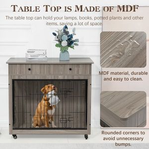 38.4-Inch Wooden Dog <b>Crate</b> with 2 Drawers Decorative Pet Cage Kennel Furniture - Product Image 4