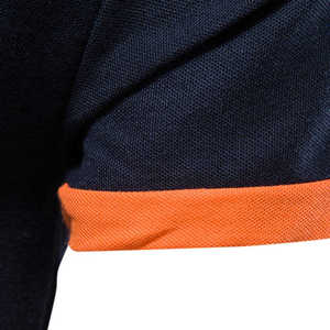 Men's Navy Blue Short Sleeve <b>Polo</b> Shirt With <b>Orange</b> Trim And Number 8 On Left Sleeve Casual Knitted Style - Product Image 6