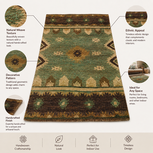 Tapis d'intérieur en jute tissé à la main, tapis décoratif pour le sol avec motif géométrique traditionnel pour salon, chambre à coucher - Product Image 6