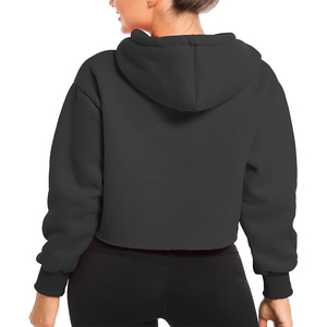 Sudadera corta con capucha para mujer, de felpa suave, manga larga, estilo casual urbano, corte holgado, con cordón ajustable, atuendo moderno. - Product Image 2