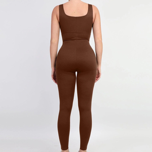 Private label Activewear Women One Piece Fitness Jumpsuit Square Neck Sleeveless Training Wear <b>Compression</b> Tank Bodycon Slim - Product Image 2