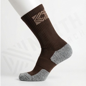 Brown Crew <b>Socks</b> With Gray <b>Toe</b> And Heel Knitted Polyester Spandex Hiking Breathable Solid Pattern Adult Autumn Wear - Product Image 3