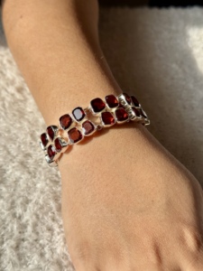 Pulsera de Piedras Múltiples, Pulsera de Granate Natural en Bruto de 2 Líneas para Niños y Niñas, Joyería de Plata de Ley 925, Precio al por Mayor - Product Image 6