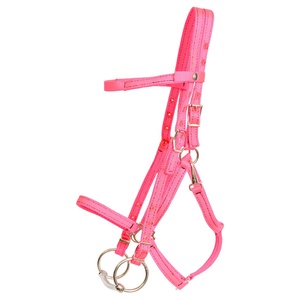 Bridon de cheval en nylon rose avec sangles réglables, quincaillerie et mors en acier inoxydable pour l'équitation western et l'équipement équestre - Product Image 1
