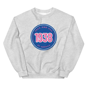 Sweat-shirt à col rond gris chiné avec motifs bleu foncé et rose, en molleton doux, à manches longues, unisexe, décontracté, vêtement d'hiver tendance - Product Image 1