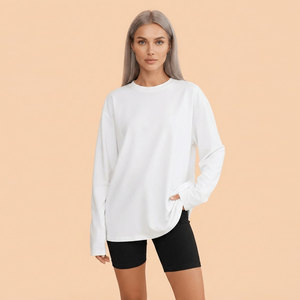 T-shirts à manches longues pour femmes, coupe ample, 100% coton, vêtements décontractés, t-shirt à col rond pour femmes, taille plus, manches longues - Product Image 1