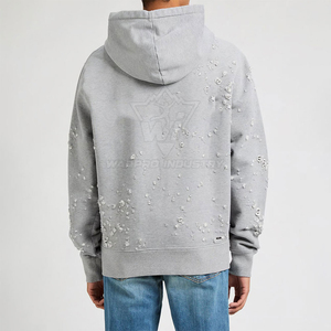 Relaxed Fit Distressed <b>Hoodies</b> <b>Men</b> Lightweight Comfortable Material Suitable For Casual Fashion And Outdoor Activities - Product Image 3