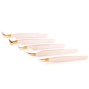 Pince à épiler professionnelle en acier inoxydable pour extensions de cils, avec grip diamanté, pointe blanche, manche doré, outil de greffage fait main - Product Image 4