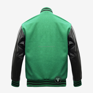 Chaqueta universitaria para mujer al por mayor, chaquetas universitarias personalizadas de cuero auténtico con cuerpo de lana verde y mangas, chaqueta universitaria negra - Product Image 2