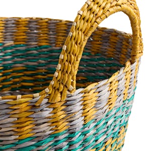 Panier fourre-tout en jonc de mer multicolore à rayures, fait main, pour rangement, vente en gros, écologique, fabriqué au Vietnam - Product Image 5
