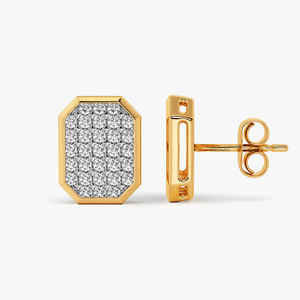 Luxury Gold Plated Diamond <b>Stud</b> Women's Round Brilliant Cut Octagonal Everyday Wear Jewelry 10K,14K,18K gold 925 or 935 <b>Silver</b> - Product Image 3