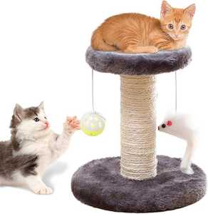 Griffoir pour chat moderne classique en bois et plastique, petit arbre à chat, tour en sisal naturel, perchoir, boule en peluche, mobilier pour petits chats - Product Image 3