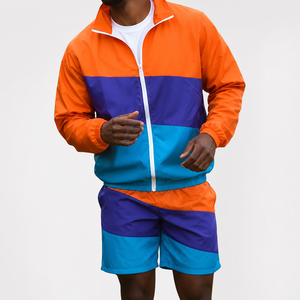 Men's 2 Piece Jacket and Shorts Set – Color <b>Block</b> Athletic Tracksuit Sportswear Running Training Outfit - Product Image 1