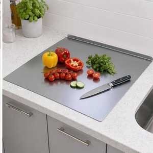 Planche à découper rectangulaire en acier inoxydable, antidérapante, facile à nettoyer, durable, non toxique, pour la cuisine - Product Image 1