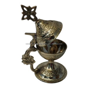 Quemador de Incienso Decorativo de Latón con Tapa, Soporte de Resina Metálica Hecho a Mano para Meditación, Oración y Decoración Espiritual - Product Image 1