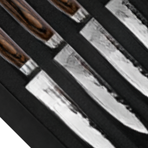 Ensemble de 4 couteaux à steak en acier inoxydable martelé, lames aiguisées avec manches en bois, coffret cadeau pour la découpe de viande de bœuf et de dîner - Product Image 3