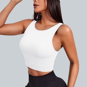 Débardeur court sans couture respirant et écologique rouge pour femme, en nylon, pour la gym, le sport et le yoga - Product Image 5