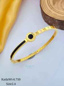 Bracelet Kada de luxe à chiffres romains, 10-15 grammes, or massif 22 carats, finition or jaune, cadran émail noir, taille 2.4, cadeau moderne pour fête - Product Image 2