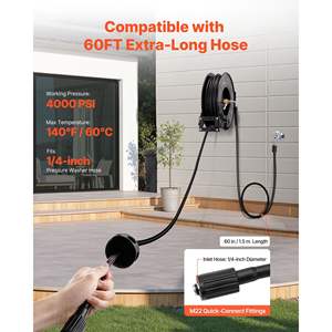 Carrete de Manguera de Acero con Enrollado Automático de 4000 PSI Máx., 60 pies x 1/4 Pulgadas, Resistente, Retráctil, para Limpiadoras de Alta Presión - Product Image 5