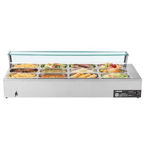Scaldavivande Elettrico Commerciale in Acciaio Inox da 1700W, 12 Vasche, Buffet da Banco con Coperchio in Vetro, Attrezzatura per Mantenere il Calore - Product Image 1