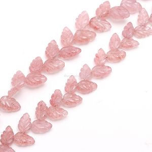 Cuentas de cuarzo rosa fresa en forma de hoja, piedras preciosas naturales talladas a mano de 10 a 11 mm, cuentas de cuarzo rosa fresa para la fabricación de joyería. - Product Image 3