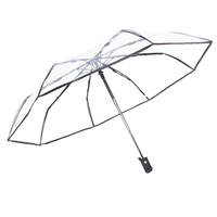 Parapluie personnalisé avec logo transparent en PEVA, ouverture automatique à un bouton, 8 baleines, armature en fibre, revêtement imperméable POE, pour femmes