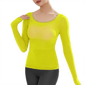 เสื้อโยคะแขนยาวสำหรับผู้หญิง ระบายอากาศได้ดี น้ำหนักเบา สีพื้น ผ้ายืดสแปนเด็กซ์ ไนลอน เป็นมิตรกับสิ่งแวดล้อม แห้งเร็ว มีโลโก้ด้านหน้า กระชับพอดีตัว - Product Image 6