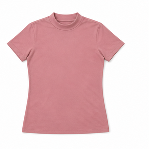 T-shirt personnalisé pour femme, coupe slim classique, col montant, manches courtes, en jersey de coton doux et extensible, couleur rose poudré - Product Image 6