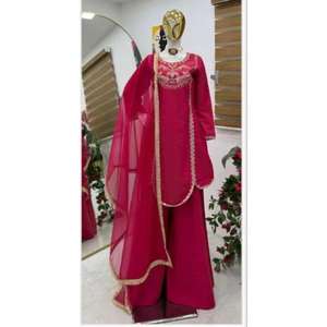 คอลเลคชั่นใหม่ ZD-Series ชุดท็อปงานปาร์ตี้ดีไซน์ทันสมัย พร้อมผ้าคลุมไหล่ Sharara แบบกลับด้านได้ ผ้าไหม Roman Simar แฟชั่นอินเดีย-ปากีสถาน - Product Image 1