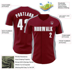 Jersey de Béisbol Color Granate de la Mejor Calidad, Secado Rápido, Poliéster, Colores, Nombre y Número Personalizables, Envío a Todo el Mundo - Product Image 3