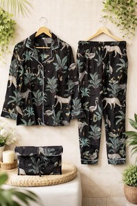 Ensemble de pyjama en coton imprimé à la main : Vêtements de nuit indiens, vêtements de détente d'été, style automne pour femmes - Product Image 5