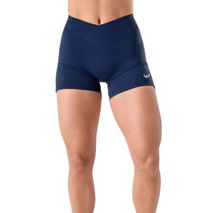 Womens <b>Navy</b> Blue <b>Wrap</b> High Shorts Stretch Compression Workout Running Yoga Gym Fitness Training Activewear Sports High Logo - Product Image 1