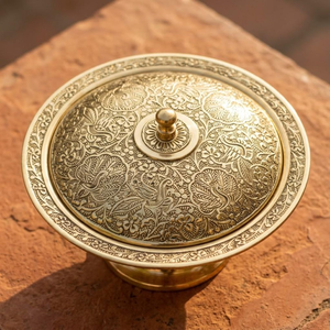 Antique Brass Decorative <b>Bowl</b> <b>with</b> Intricate Engraved <b>Lid</b> Vintage Gold Metal Storage <b>Bowl</b> for Luxury Home Decor - Product Image 4