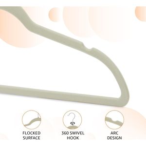 Confezione da 30 appendiabiti sottili antiscivolo in velluto e tessuto color avorio/beige per abiti e vestiti - Product Image 3