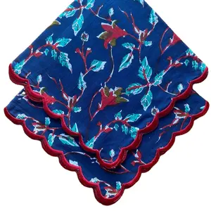 Guardanapos de pano de algodão puro com estampa floral indiana verde verde verde azul escuro Vermillion vermelho para festa de casamento e presente doméstico