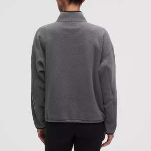 Chaqueta de Forro Polar Gris para Mujer con Cuello Alto, Manga Larga, Cierre de Cremallera 1/4, Top para Gimnasio y Yoga - Product Image 2