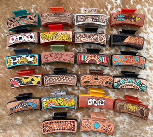 Custom Engraved Leather <b>Hair</b> Claw Clip Western Hand Tooled Cow Leather <b>Hair</b> Accessories <b>for</b> Women Mother's Day Gift Holiday Gift - Product Image 5