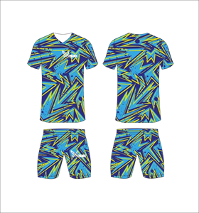 Conjunto de Uniforme de Fútbol Sublimado Personalizado, Patrón Geométrico Azul y Amarillo, Transpirable, de Secado Rápido, Camiseta de Fútbol para Hombre y Niño - Product Image 1