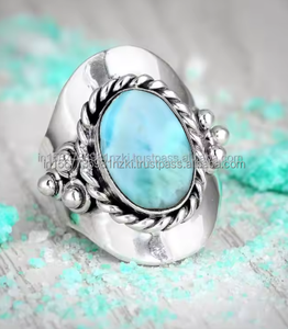 Best Selling larimar 925 Sterling Silver Larimar <b>Ring</b> Handmade Boho Oval Cabochon <b>Statement</b> <b>Ring</b> for Women Party Gift - Product Image 1