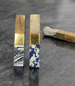 Modern Rectangle Wood Cabinet Handle Resin Gold Inlay Luxury Pattern Kitchen Furniture Knobs Natural Crafts Belladec BI-WT402 - Product Image 1